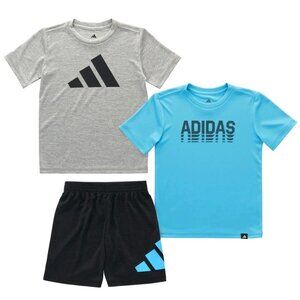 adidas Toddler Boys' 3-piece Short Set Size 2T Teal Blue Gray Black